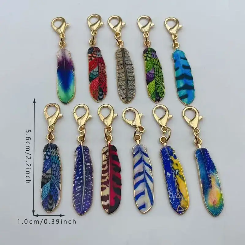 11pcs fashionable feather keychain alloy metal with lobster buckle cartoon design suitable for bags and backpack accessories view 6
