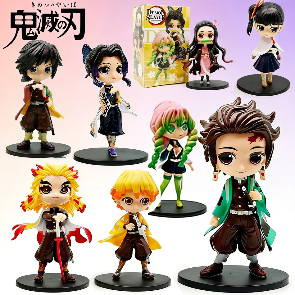 

8pcs Anime Demon Slayer Action Figures Set - Nezuko Tanjirou Zenitsu Inosuke Kyoujurou Giyuu - Kawaii Qposket PVC Collectible Mo