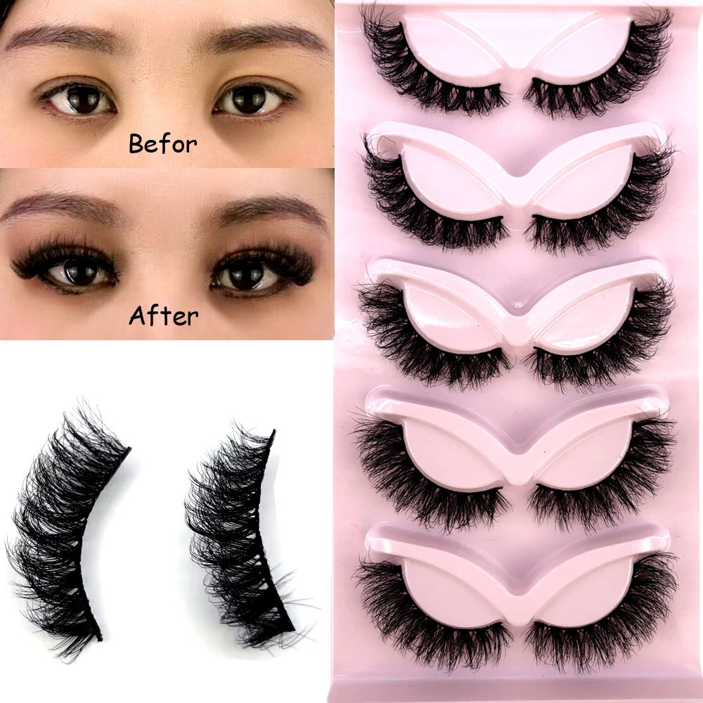 AMSDCN New Cat Eye Lashes 5 pairs 3D Faux Mink Eyelashes Winged Fluffy Fake Lashes Soft Natural long Full Strip Lash Make eyelas