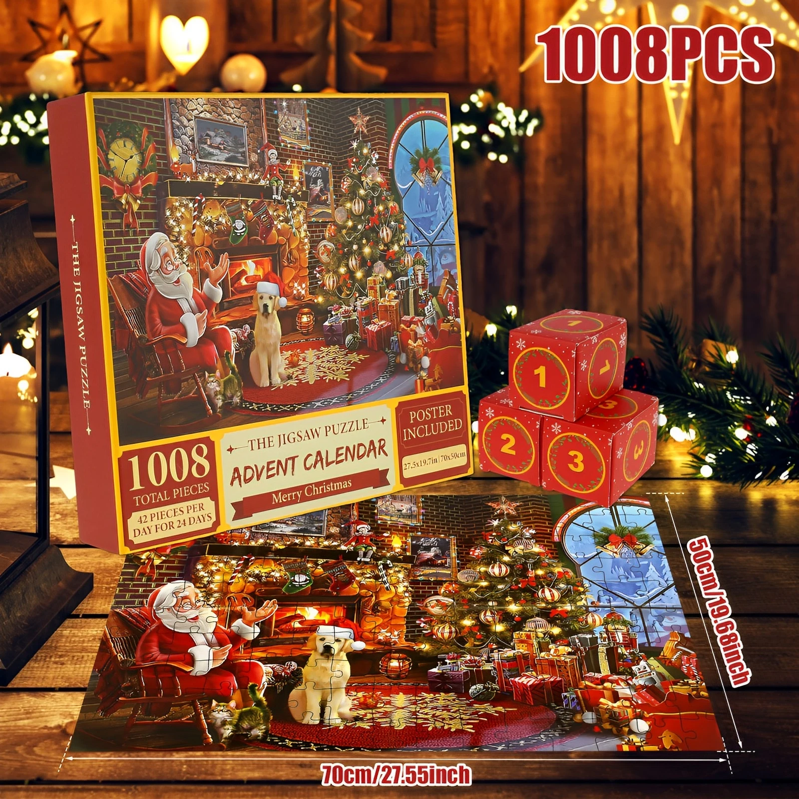 Christmas Puzzle Advent Calendar 24 Days Christmas Countdown Creative 1008Pcs Christmas Jigsaw Puzzle Blind Box Surprise Gifts