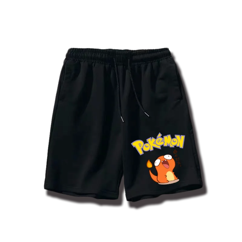 กางเกงขาสั้นผ้าฝ้ายแท้สไตล์อนิเมะญี่ปุ่นโปเกมอน กางเกงคาปรีไซส์ใหญ่ลายโปเกมอนน่ารักและฉลาด ทันสมัย