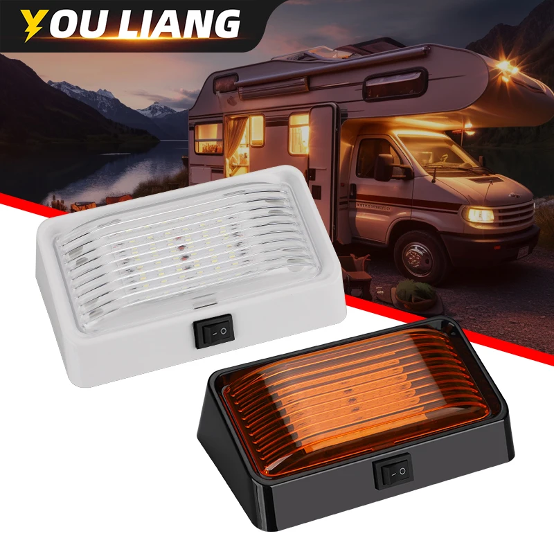 

12V-24V LED Vehicle Car Interior Dome Roof Ceiling Reading Light With Switch ON/OFF Lighting Camper Baker Bus Boat Truck