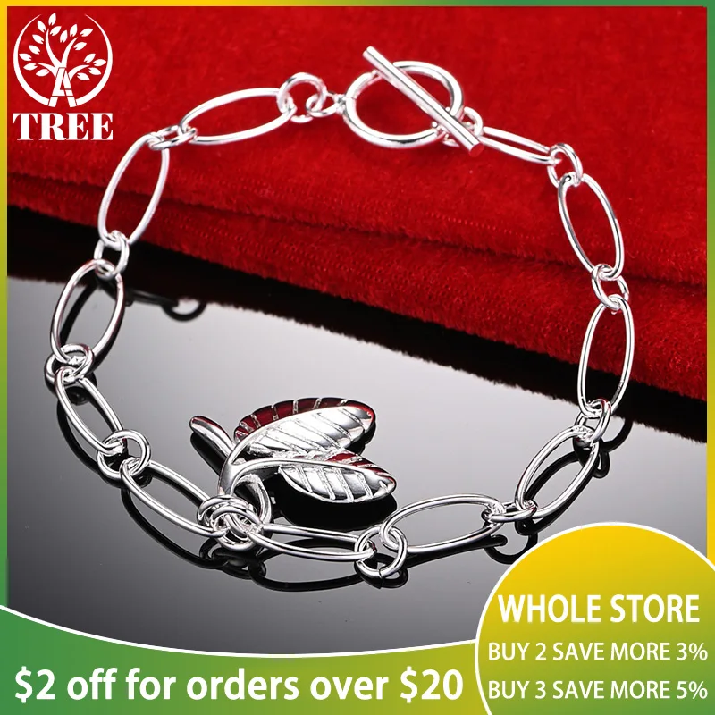 

ALITREE 925 Sterling Silver Two Leaf Pendant Bracelet For Woman Chain Ladies Wedding Accessories Party Fashion Charm Jewelry
