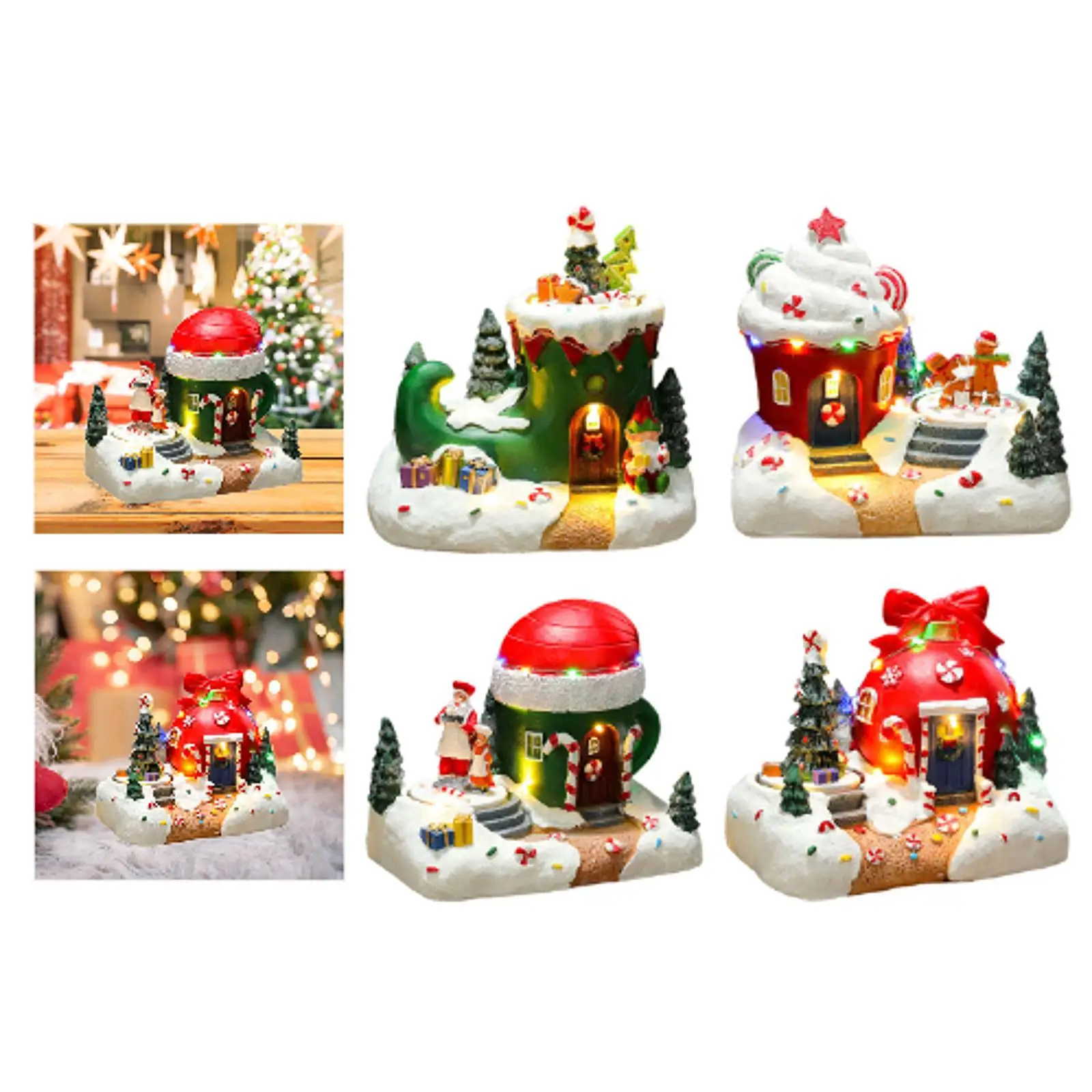 Christmas Snow Scene Lighted Miniature Xmas Table Centerpieces Desktop Ornament