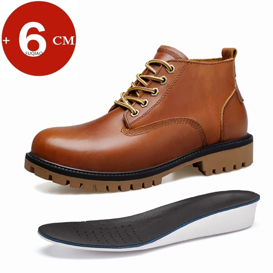 

Handmade Winter Big Size Elevator Boots for Men Genuine Leather Comfortable Ankle Boots Lace-Up Height Increase Motorcycle Boots