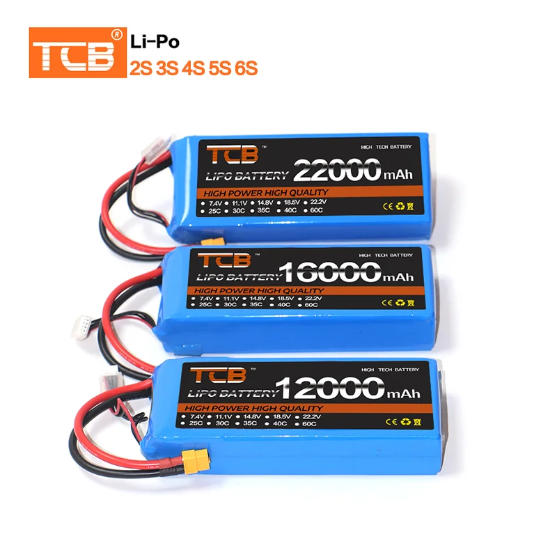 TCB Battery Lipo 2S 3S 4S 5S 6S 12S 8000mah 10000mah 12000mah 16000mah 22000mah 7.4V 11.1V 14.8V 18.5V 22.2V 44.4V 5000mah