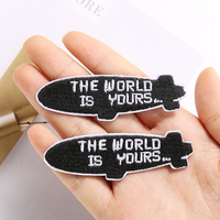 2PCS “THE WORLD IS YOURS” Embroidered Patches Airship Shape Custom Iron on Transfers for Clothing DIY Apparel Sewing Supplies