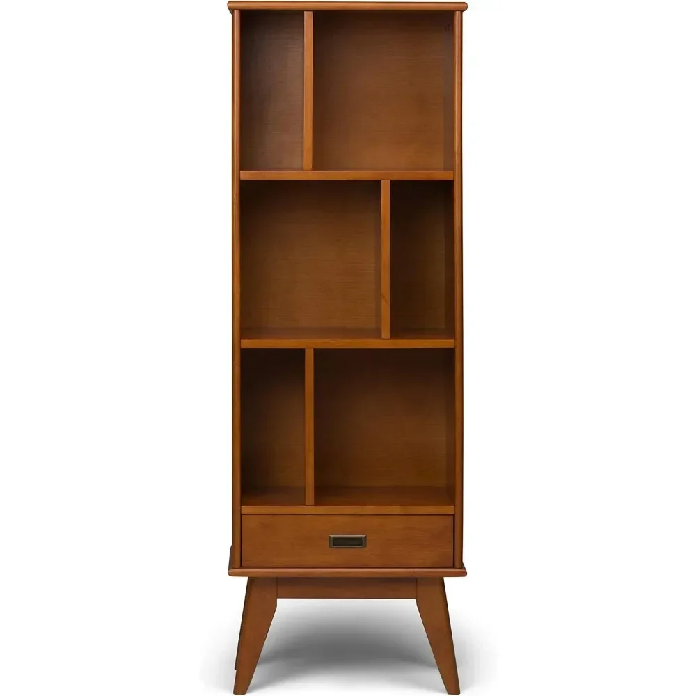 22 Inch Mid Century Modern Bookcase and Storage Unit in Teak Brown, For the Living Room