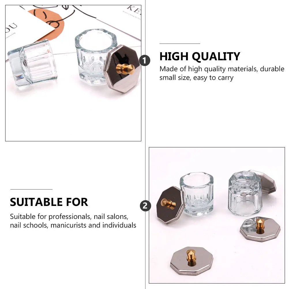 

3Pcs Octagon Lid Crystal Glass Nail Acrylic Liquid Powder Bowl Container Nail Art Dish Manicure Acrylic Powder Cup