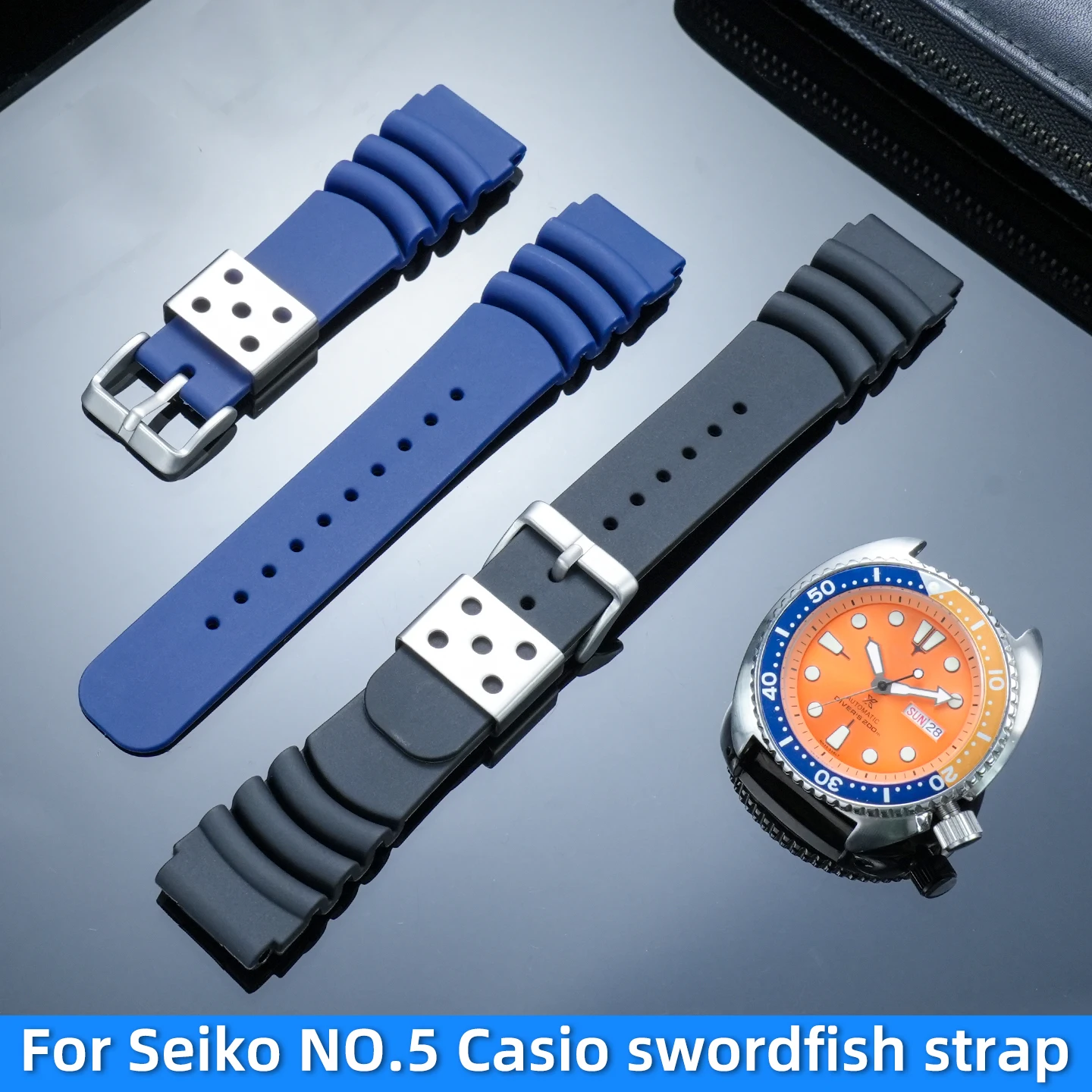 Correa de silicona para reloj Seiko 5, correa de reloj deportiva resistente al agua, banda de goma negra y azul para accesorios de reloj Seiko Diver, 20mm, 22mm