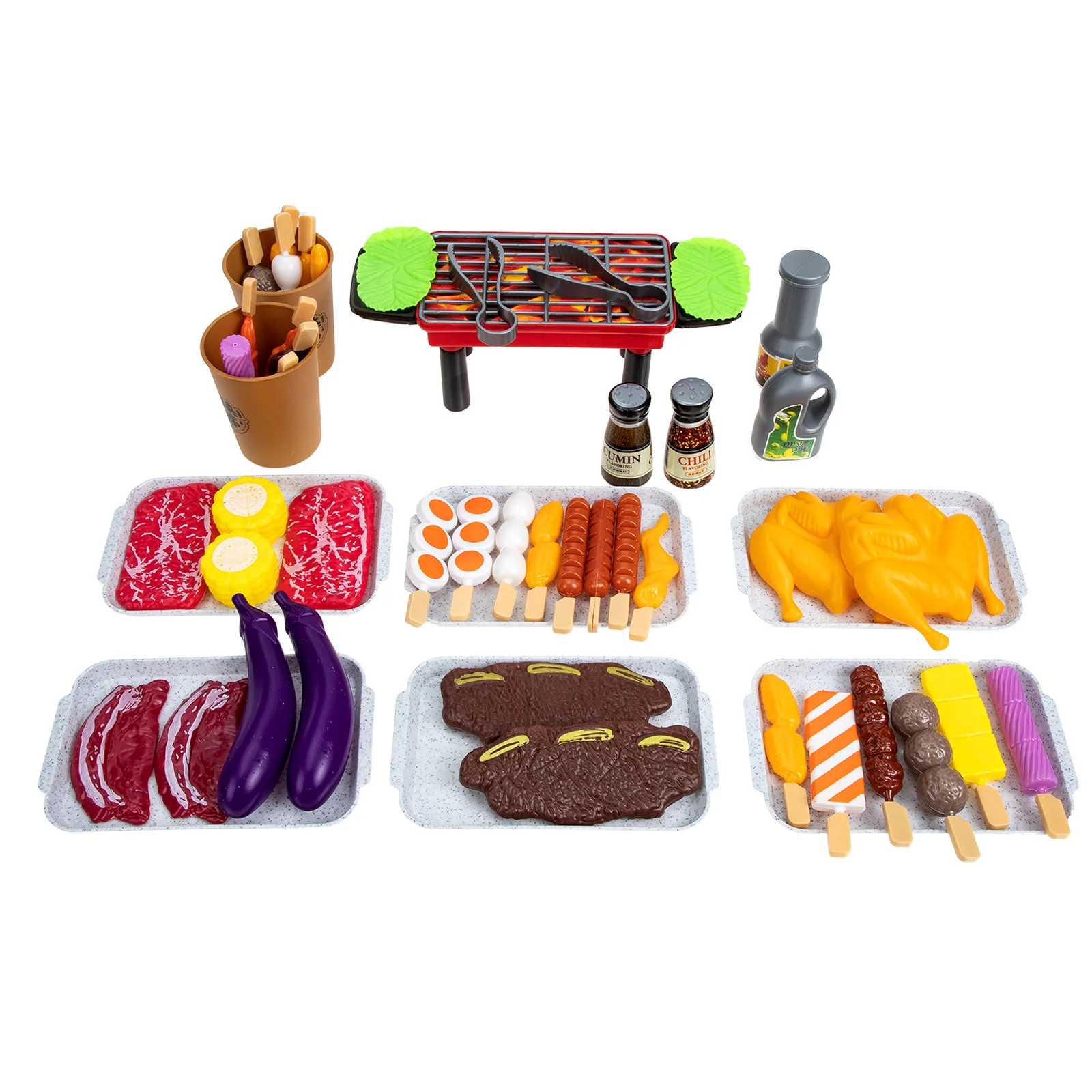 

Pizza Playset Barbecue Toys Kids Pretend Dollhouse Grill Food Plastic Cooking Parent-child Childrens