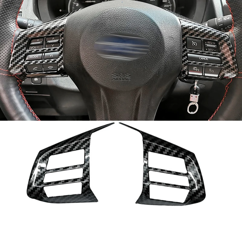 1 Pair Auto Steering Wheel Control Button Decoration Cover Suitable for Subaru Forester 2013-2015 Carbon Fiber Car Accessories