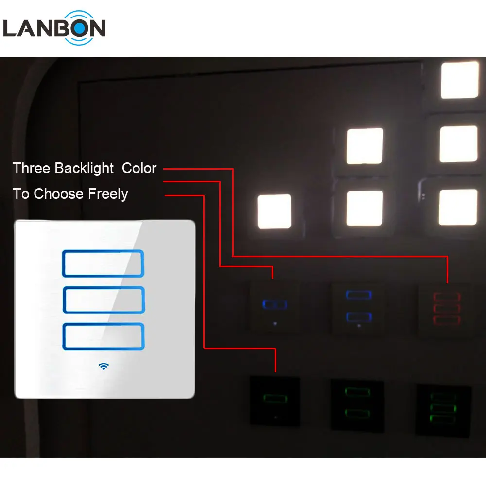 LANBON US Standard L6 Series vidrio blanco 1 Gang 1 vía luz Interruptor táctil de pared interruptor eléctrico para Google Home y Alexa
