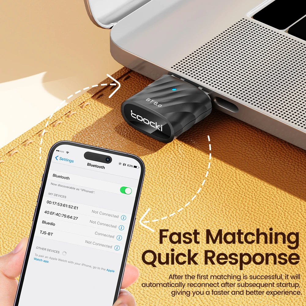Toocki Bluetooth USB Adapter Bluetooth 6.0 Dongle Receiver Transmitter For PC Windows 11 10  8.1 Keyboard Mouse Headphone Speak
