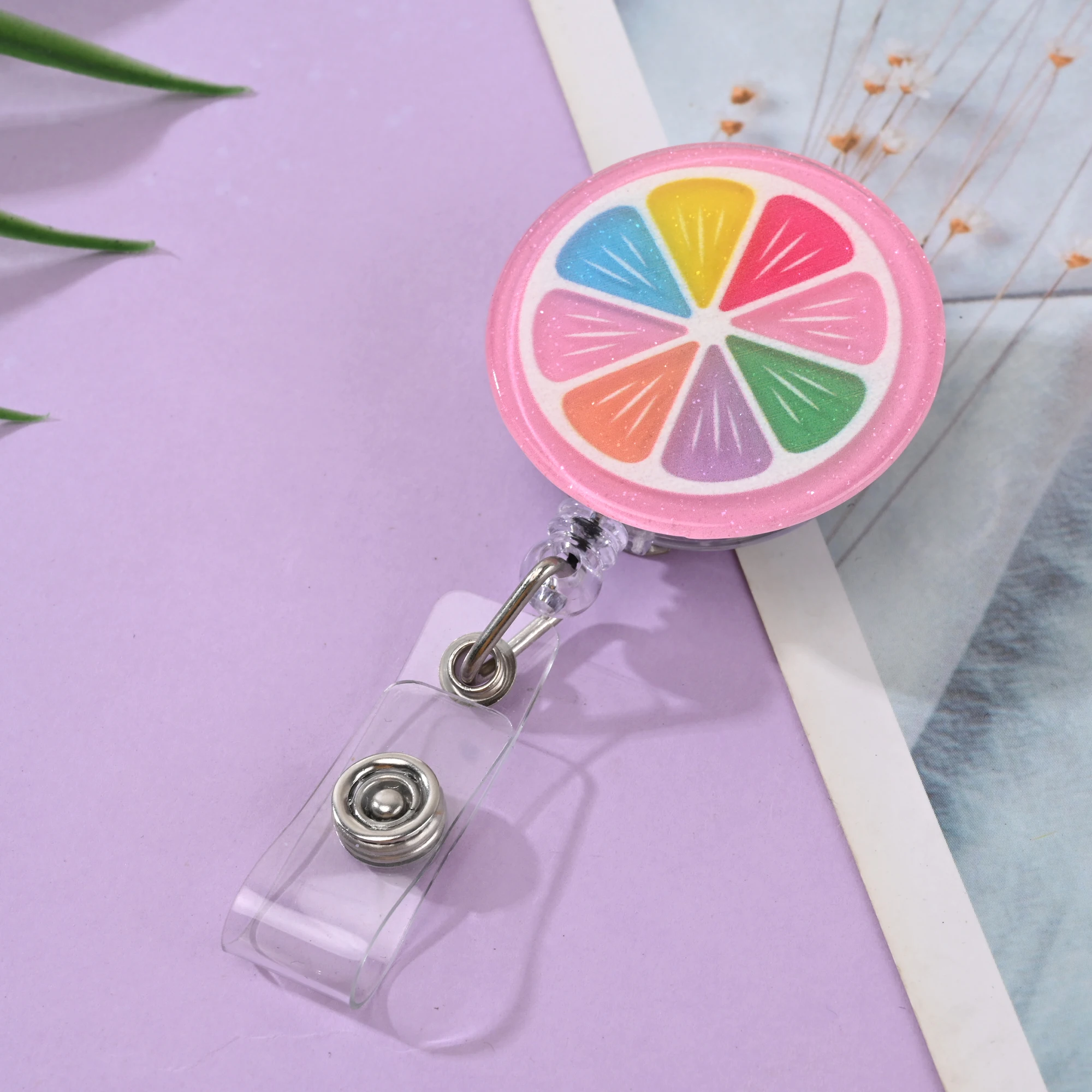 Cute Cartoon Fruit Badge Clip Acrylic Work Permit Student ID Clip Card Holder Telescopic Retractable Rotation Buckle Fashion