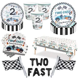 Racing Car Theme Disposable Tableware Two Fast Plates Cups Napkins Tablecloth Boys Race Track Two Fast Birthday Party Supplies