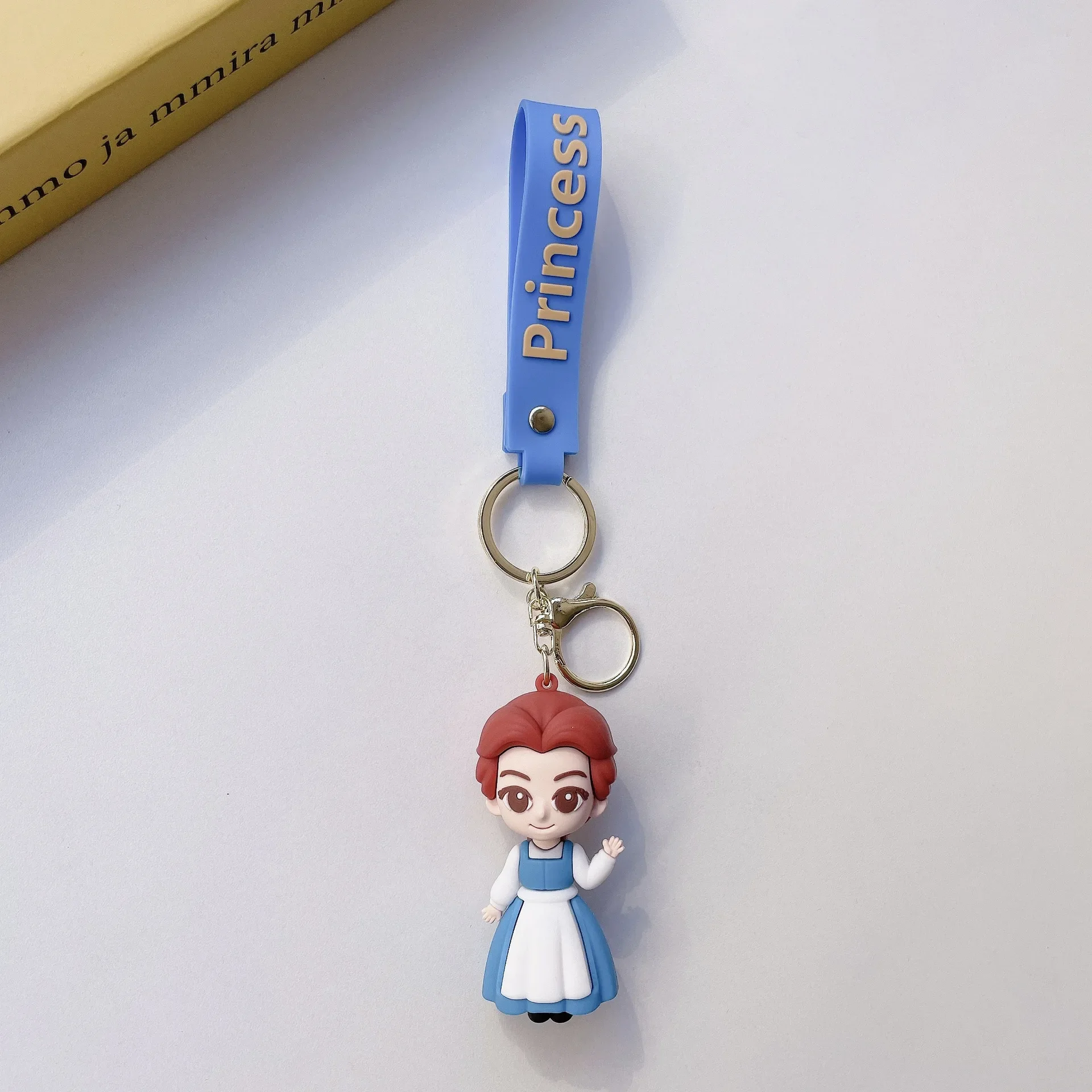 Disney Beauty and The Beast Princess Belle Lovely Keychain Bag Car Key Chain Ring Holder Charms Gift for Women Men Fans Keyrings