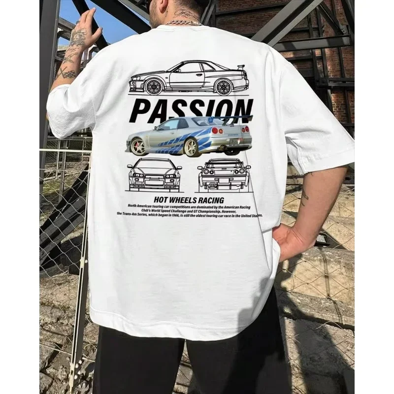 

Men's Summer Casual Printed T-Shirt Trendy Loose Short Sleeve Top Gift for Car Enthusiast Car Themed Cotton Large Couple T-shirt