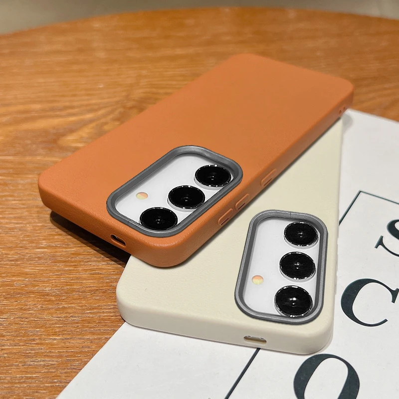 Leather Texture Case For Samsung Galaxy S22 S23 S24 Ultra Plus S24 FE A55 A54 A35 A15 A16 A25 A14 A16 5G Soft TPU Phone Cover