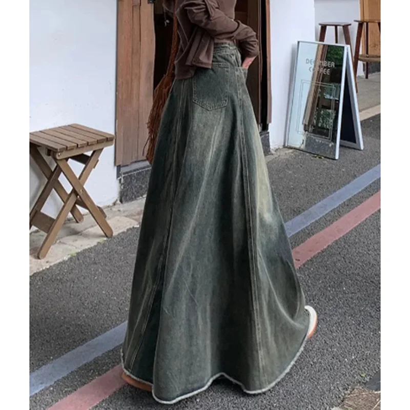 American Denim Skirt Women Street Vintage A Line High Waisted Skirt Slim Harajuku Y2K Casual Drop Skirt Classic Simple