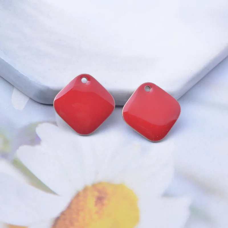 30 Stück 14mm Kupfer-Emaille-Quadrat-Anhänger, beidseitig emailliert, Korallen-Anhänger für DIY-Schmuck- und Ohrringherstellung – Detail 4