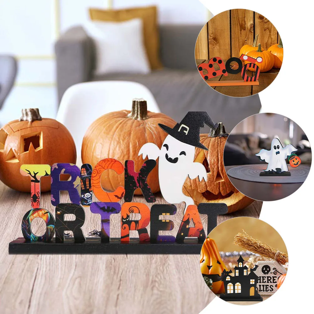 

6 Pcs The Sign Wooden Decorations Halloween Skulls MDF Centerpieces for Tables