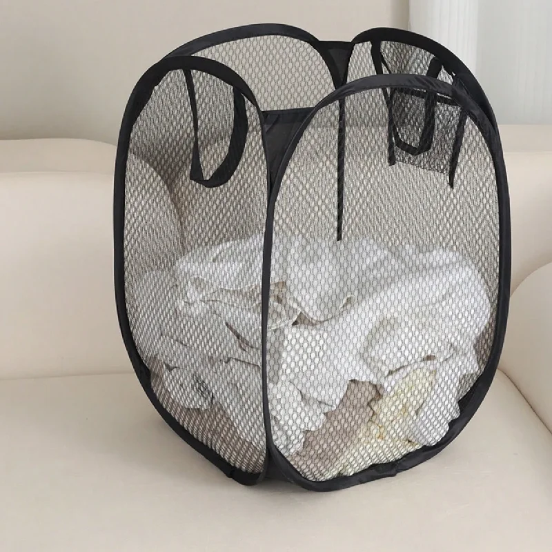 Foldable Wall Hanging Laundry Organizer Mesh Storage Bucket For Dirty Clothes Practical Household Bathroom Daily Tidying Accesso