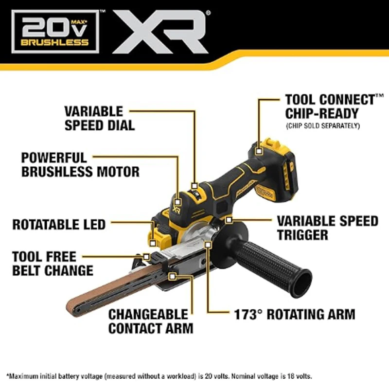 DEWALT DCM200 20V MAX XR® 18 in. Bandfile 104° Rotating Contact Arm 700 MWO Brushless Motor Cordless Belt Sander DCM200B