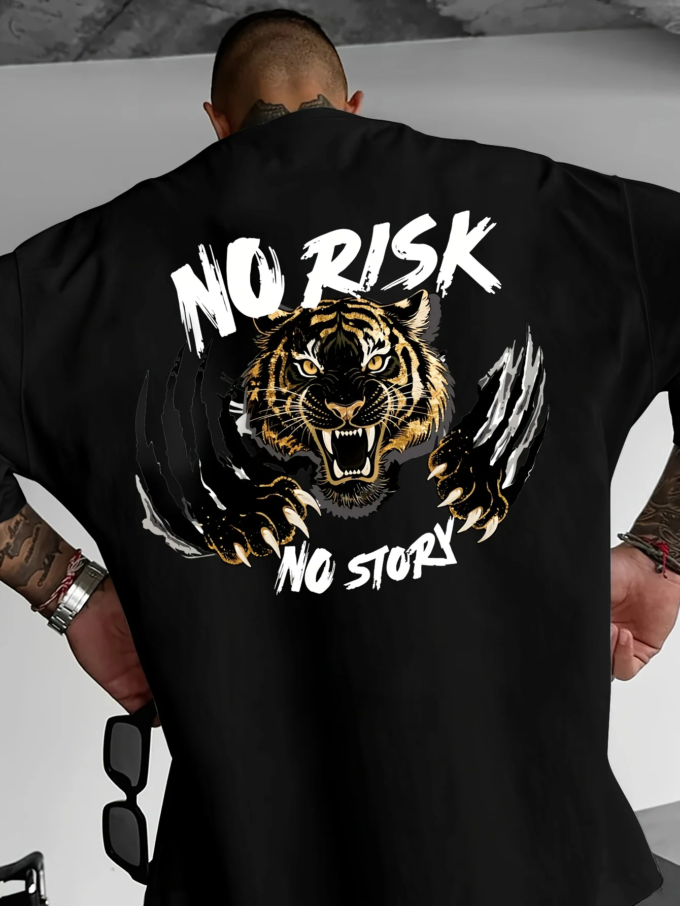 Sommer-T-Shirt für Herren mit Tigermuster, atmungsaktiv und bequem, lockere Passform, 100 % reine Baumwolle, weicher Stoff, vielseitig und bequem