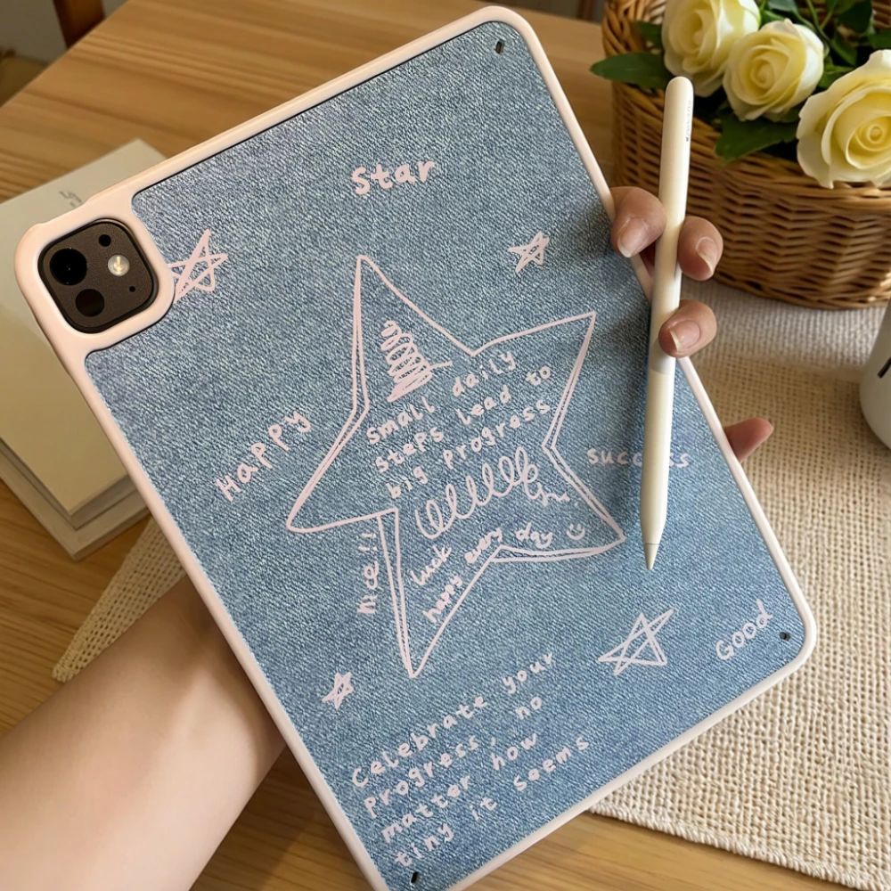 Korean Ins Cowboy Pink Star Y2K Cover For iPad Pro 13 11th M5 M4 12.9 A16 10 8 7 9th 10th Air 11 M2 M3 Mini Tablet Case