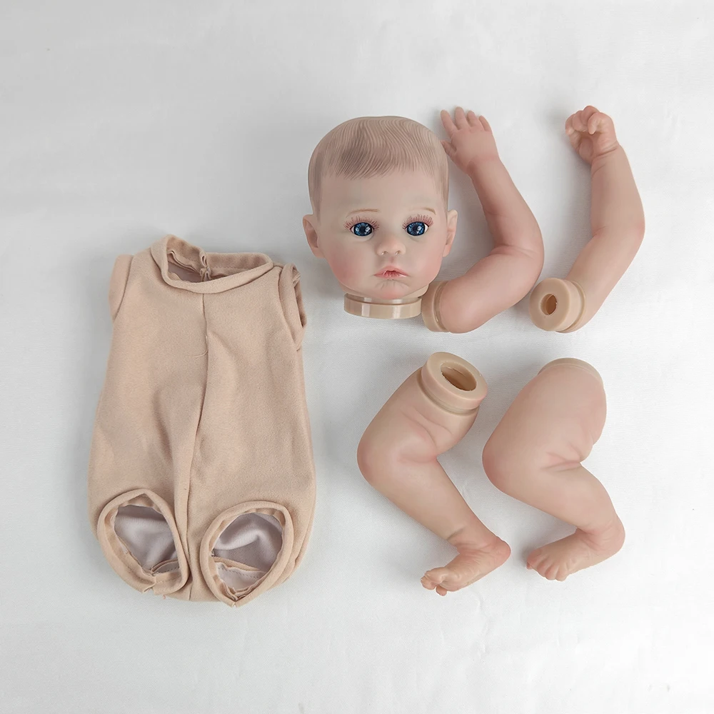 18インチのリボーンドール、3Dスキンペイントキット、植毛されたまつげと布製ボディ付き、未組み立てキット、リボーンベビードールパーツDIYキット