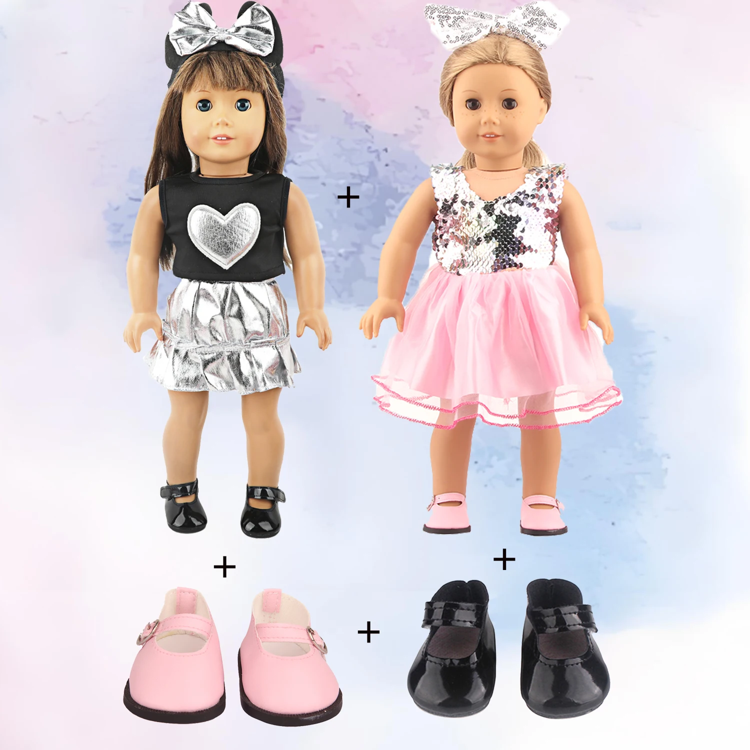 

Одежда для куклы с серебряным сердечком для 18-дюймовой американской куклы, милая одежда + платье + 2 туфли, наряд для кукол 43 см для новорожденных и девочек OG
