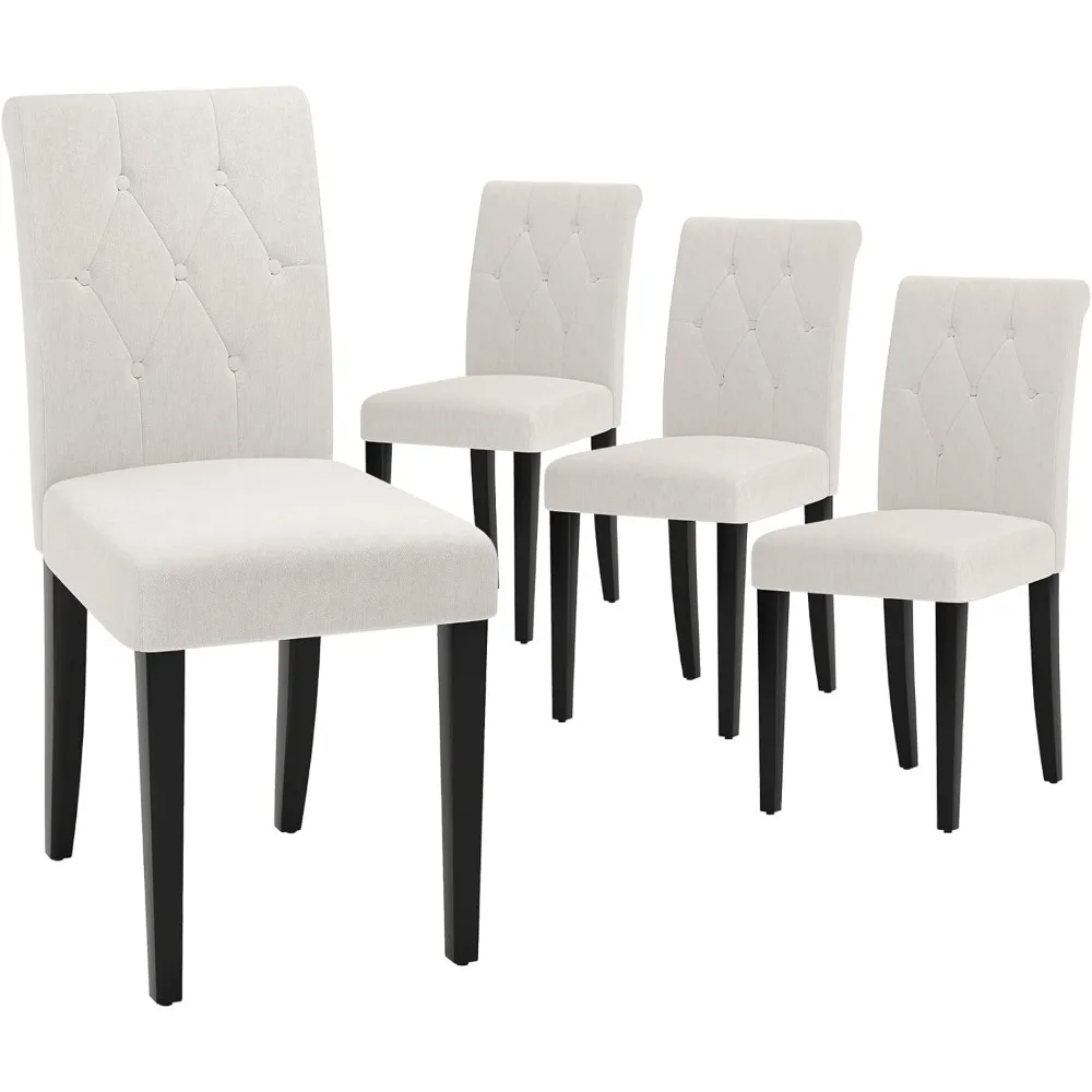 Dining Chair Set of 4, Solid Wood Legs, Button Tufted Parsons Chairs, Modern Fabric Upholstered Dining Chair