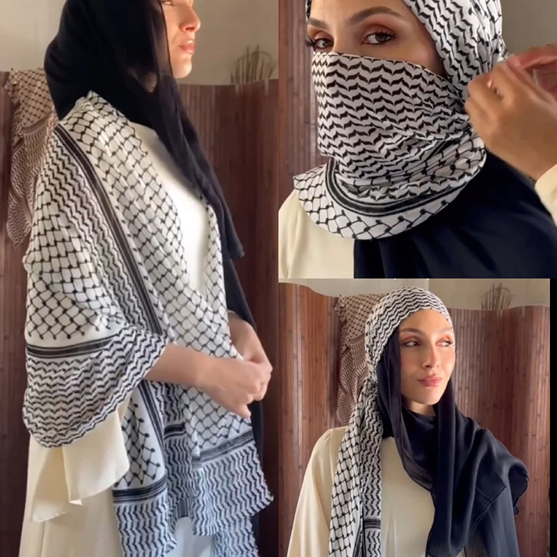 Keffiyeh 여성용 프린트 시폰 히잡 머리띠, 2024 신상 팔레트 스카프, 무슬림 여성용 긴 숄, 180x70cm