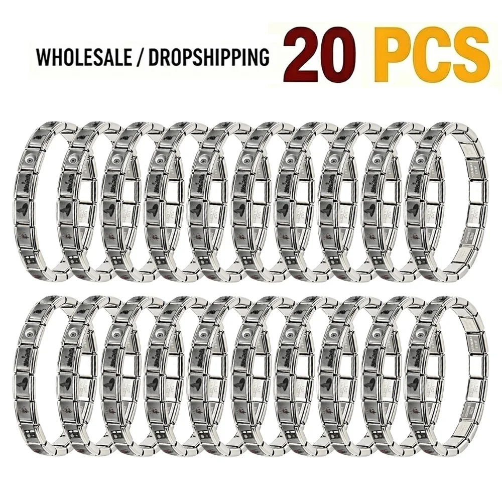 20Pcs Halloween Theme Italian Module Bracelets Custom Engraved Witch Pumpkin Spider Horror Charm Stainless Steel Link Party Gift
