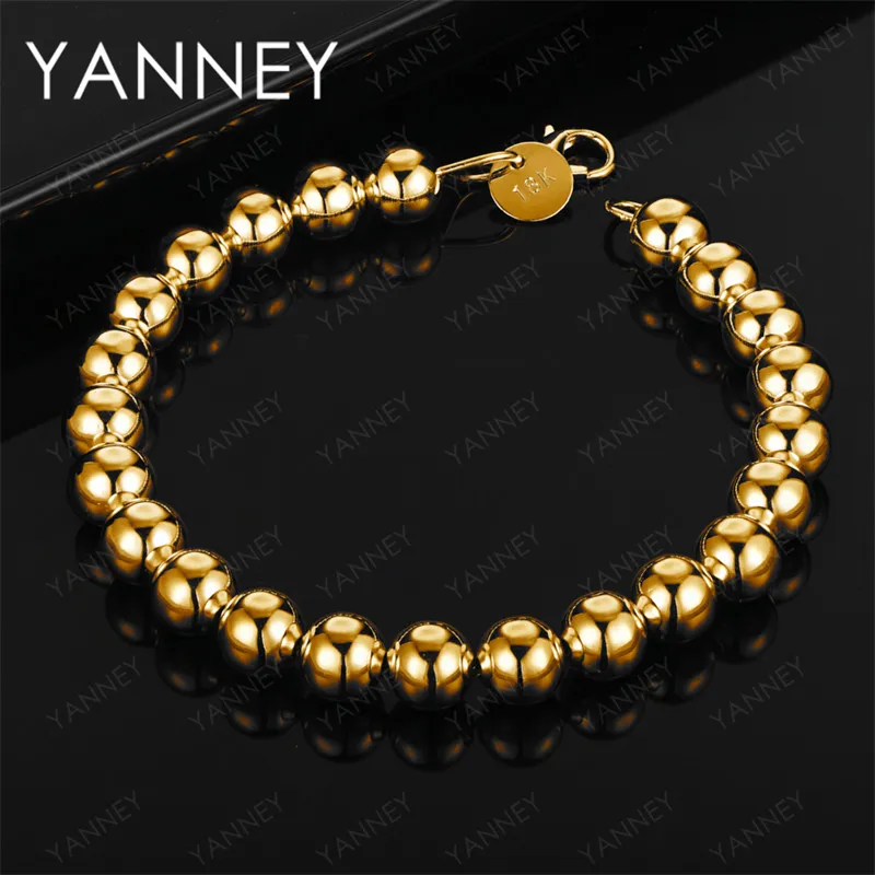 

Luxury 925 Silver 18K Gold 8mm Delicate Round Bead Bracelet Women's Fashion Gift Accessory Party Jewelry