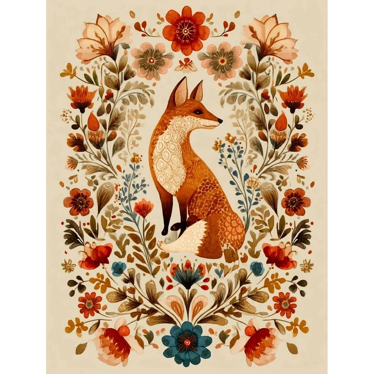 1 Stück 30x40cm/11,8x15,7 Zoll, 11Ct/14Ct Kreuzstich-Set, DIY Valentinstagsgeschenk, Stickerei-Set für Festlichkeiten, Fuchs-Blumenmuster – Detail 4