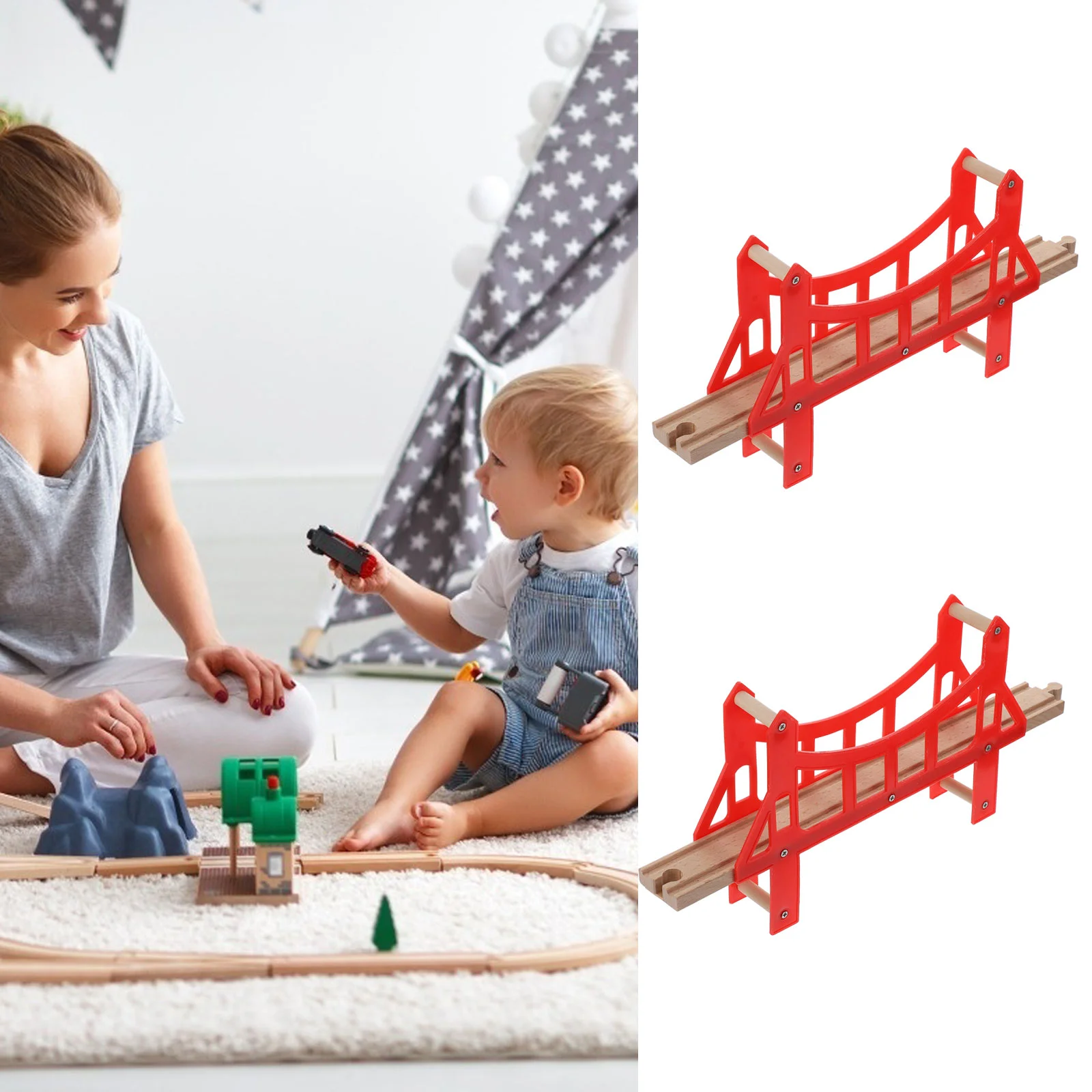 Track Toy Train Scene Bridge Ever-changing Model Suspension Wooden Railway Expansion Accessories Child Kids Toys