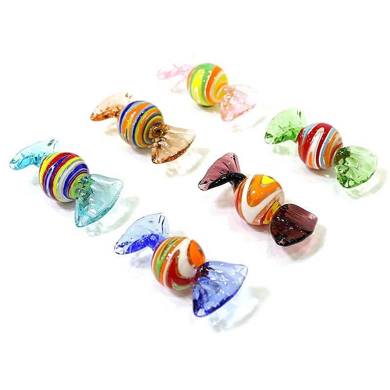 6pcs Vintage Murano Glass Sweets Lovely Miniature Candy Ornaments Home Living Room Desk Decoration Party Birthday Christmas Gift