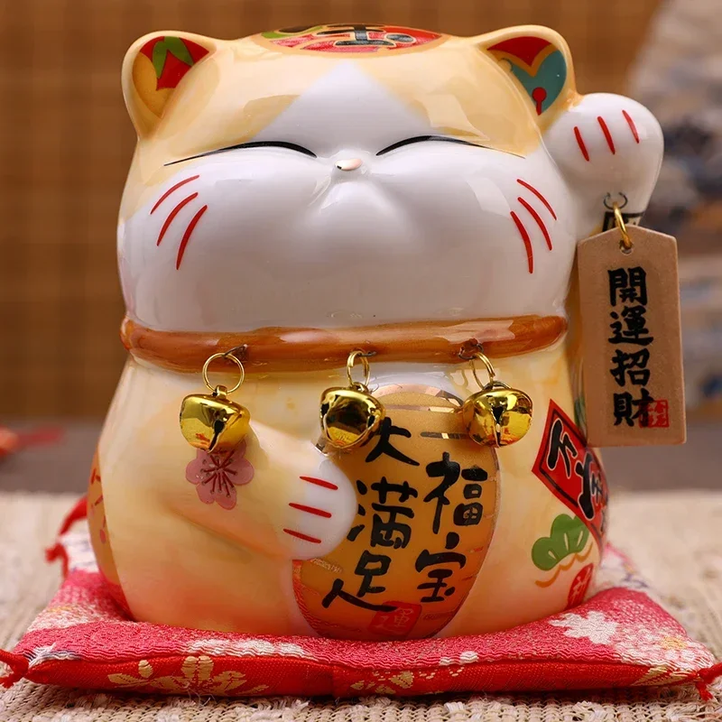 5.7 Inch Persian Cat Figure Ceramic Lucky Fortune Cat Maneki Neko Ornament Money Box Coin Bank Desktop Gift Figurine