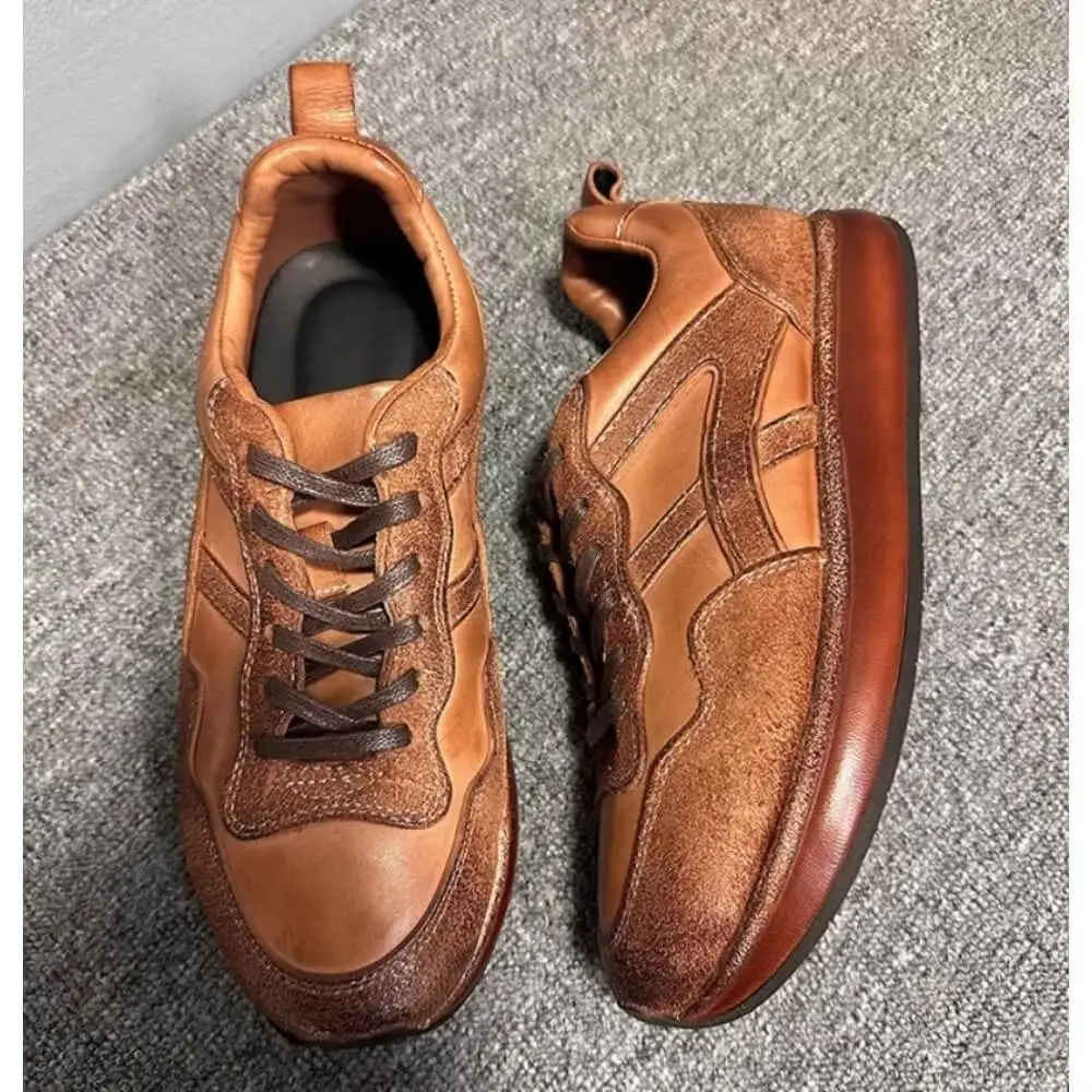 Handcrafted Brown Leather Suede Sneaker – Premium Comfort, Classic Style for Gentlemen