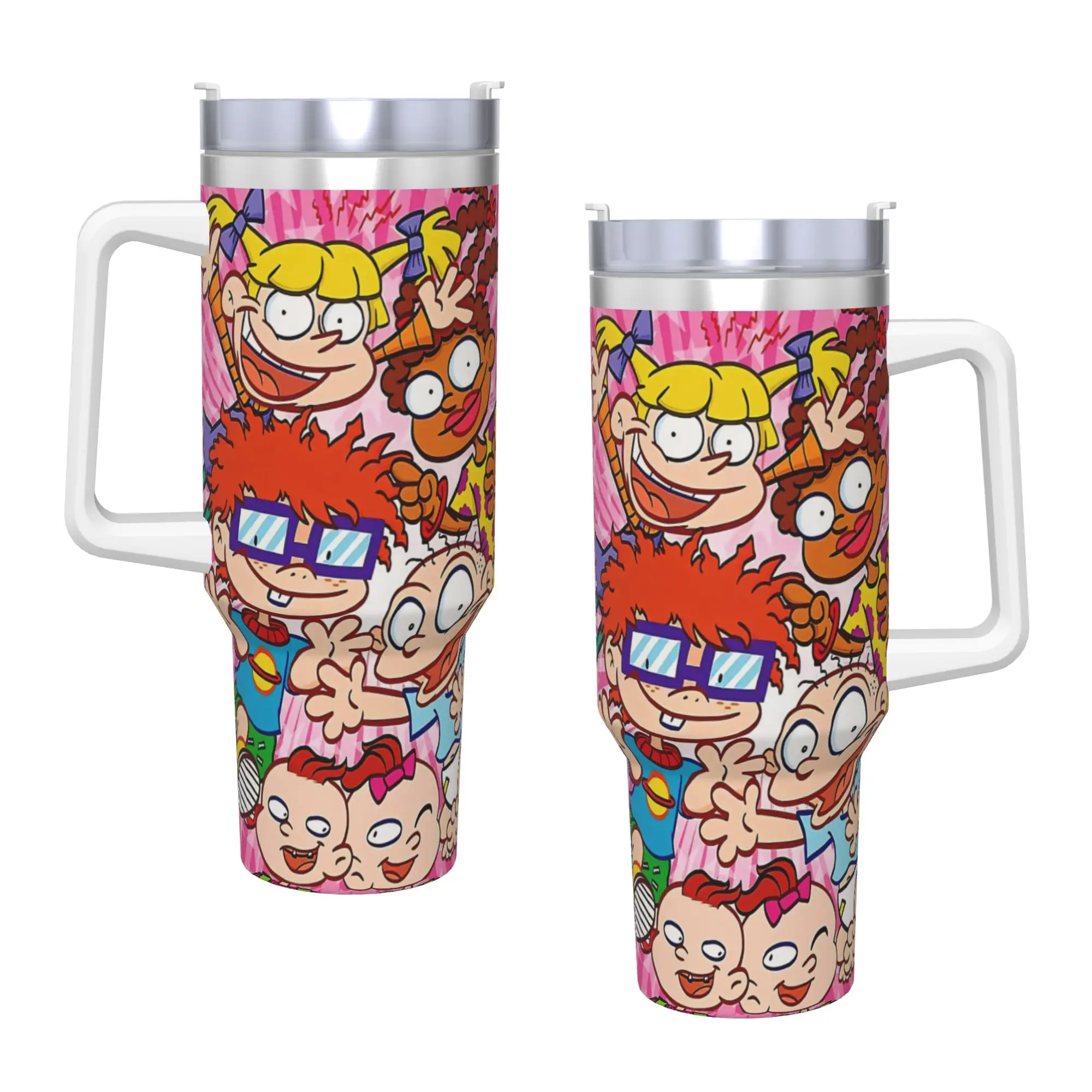 R-Rugrats Angelica Pickles Chuckie Finster Glasses Stainless Steel Tumbler  Travel Car Mugs 40oz Milk Tea Water Bottle