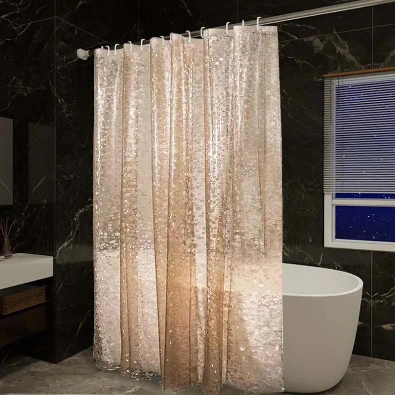 1 Stück roségoldener Kiesel-Duschvorhang mit 3D-Effekt, halbtransparent, wasserdicht, Badezimmer-Dekoration