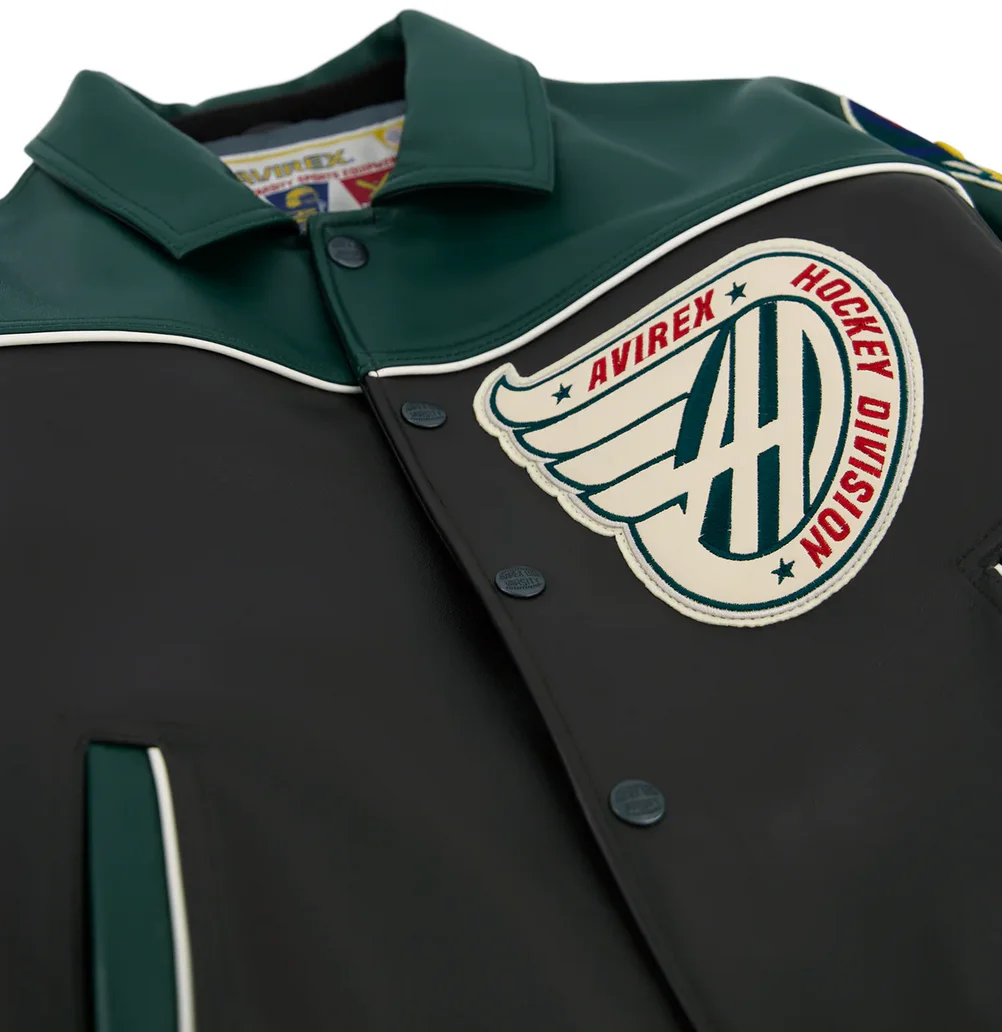 AVIREX 2025 Autumn/Winter New Arrivals Hockey logo embroidered leather jacket for men fashionable casual imported lambskin top