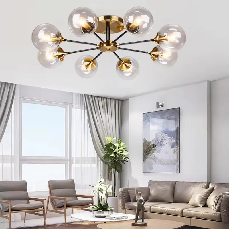 

Modern LED Chandelier Parlor Smoke grey/Clear Glass Dining Room Bedroom Pendant Lamp Gold Home Deco Hanging Light Fixtures