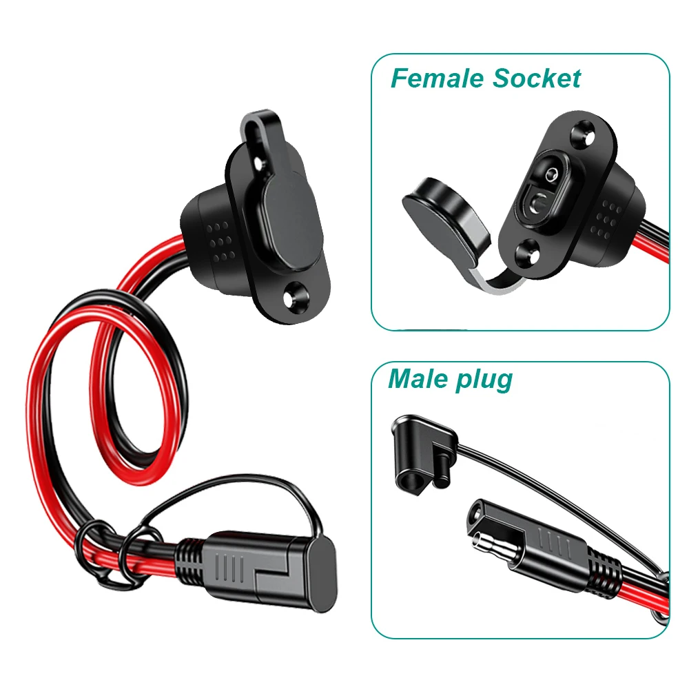 SAE Quick Connector Harness 12AWG 30CM Waterproof SAE Extension Cord Sidewall Port Male Plug to Female Socket for Charger 12-36V