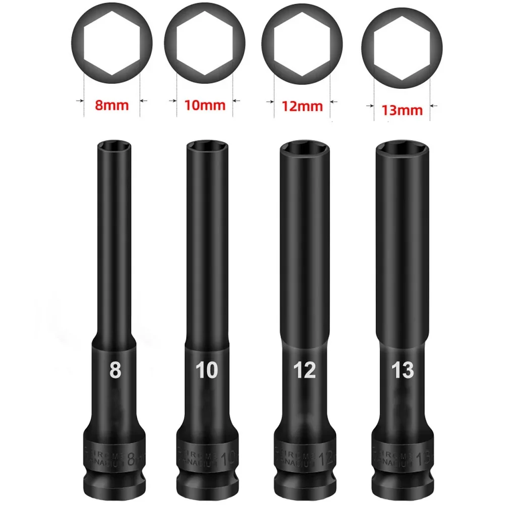 

4Pcs 1/2'' Drive Socket Hexagon Adapter 8-13mm Converter Hole Connector 128mm For Electric Impact Wrench Spanner Air Tool