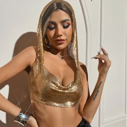 Y2K Streetwear Metal Sequins Women Tank Top Punk Goth Hip Hop Bandana Head Wraps Vest Rave Festival Women Tops Tee For Nightclub