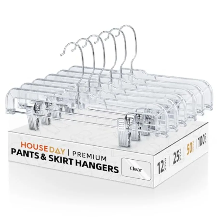 

50 Pack Skirt Hangers Pant Hangers with Clips Clear Plastic Hangers for Pants Skirts Shorts Versatile Use Clip Hanger Retail Ha