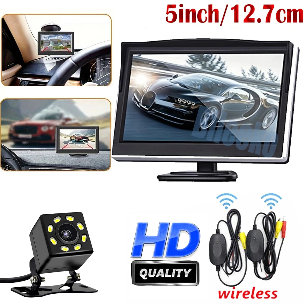 

Wireless Car Reverse Monitor 5in HD Rear View Camera Monitor with LED Night Vision Camera Parking Camera Monitor